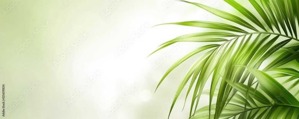 Obraz premium Lush green palm leaves against soft light background
