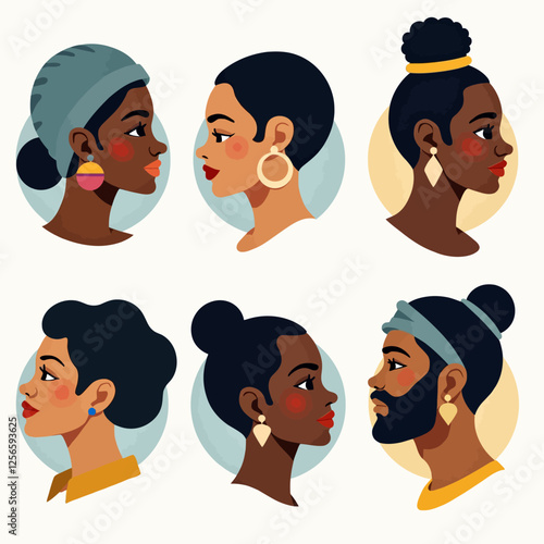 Diverse Silhouettes: A vibrant and stylized illustration showcases a collage of six diverse faces in profile, each one embodying unique style, features.