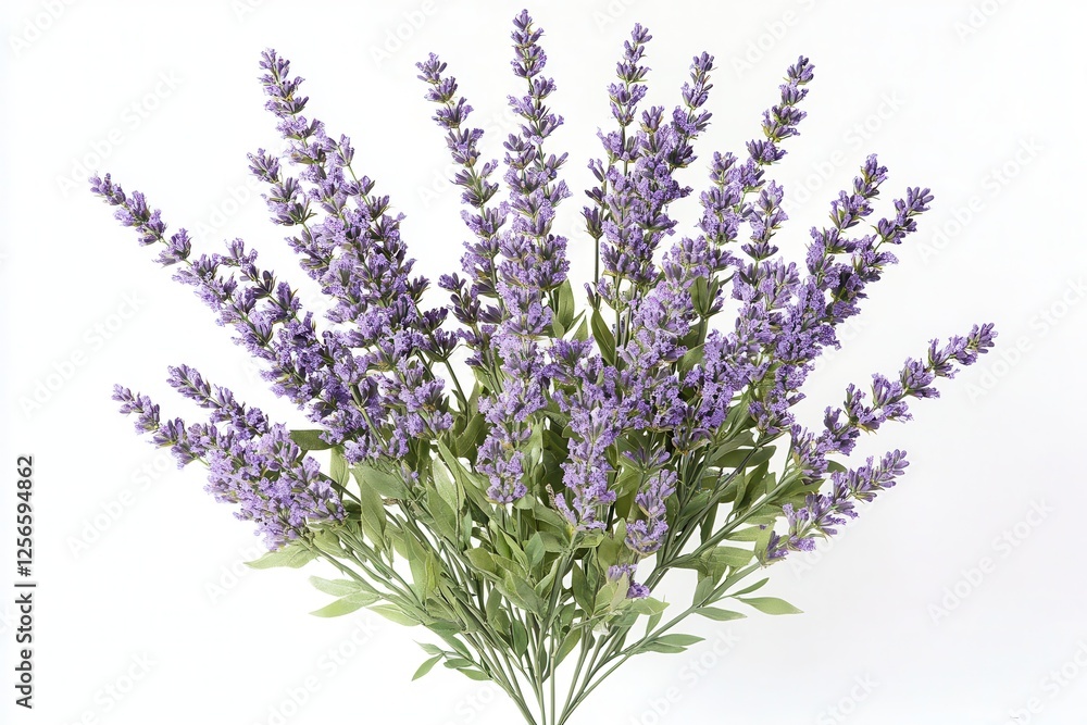 Fototapeta premium Colorful blooming lavender with striking purple flowers on a white backdrop Ideal for enhancing any space with nature and elegance