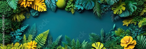 Promotional flyer layout showcasing vibrant tropical foliage and botanical elements © Oleksandr