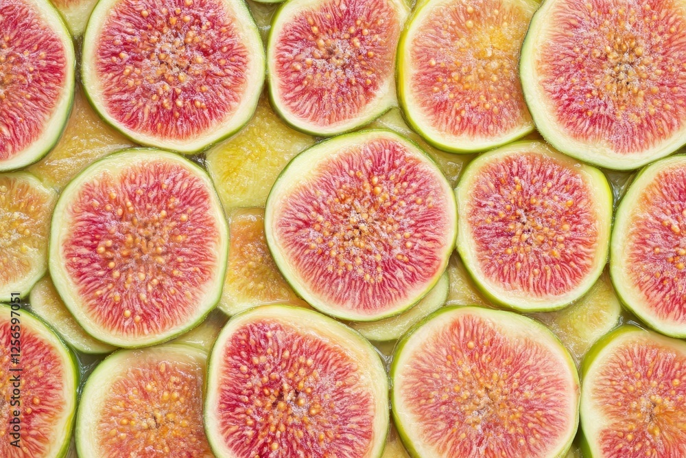 Fig pieces on a fruit backdrop Sliced fruit pattern Fig pieces on a fruit backdrop Sliced fruit pattern