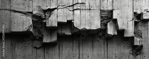 Cracked concrete surface showcasing structural decay and textural details photo