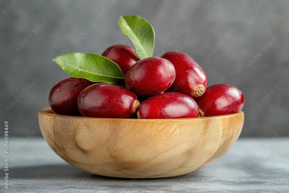 Fresh Korean jujubes in a wooden bowl