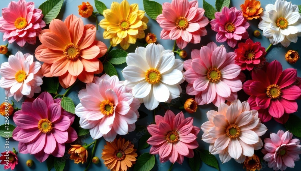 Diverse artificial flowers in a modern-inspired floral wall with mixed textures, modern style, artificial flowers Diverse artificial flowers in a modern-inspired floral wall with mixed textures, modern style, artificial flowers
