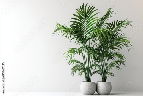 Gray Kentia palm in pots houseplant on white background photo