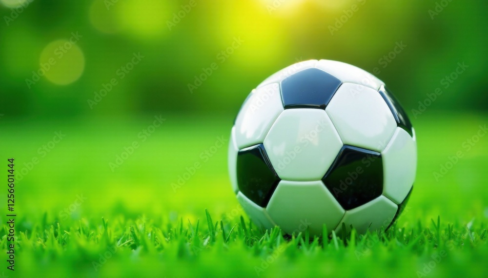 Fototapeta premium Flat soccer ball icon on green grass, sports, field, stadium