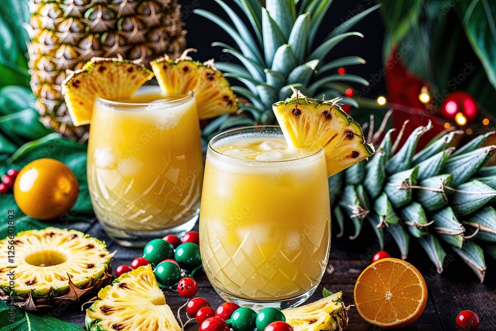 Vibrant Pineapple Drink Infusion with Smooth Texture and Festive Layout Vibrant Pineapple Drink Infusion with Smooth Texture and Festive Layout