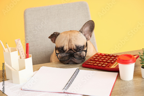Funny French bulldog with e...
