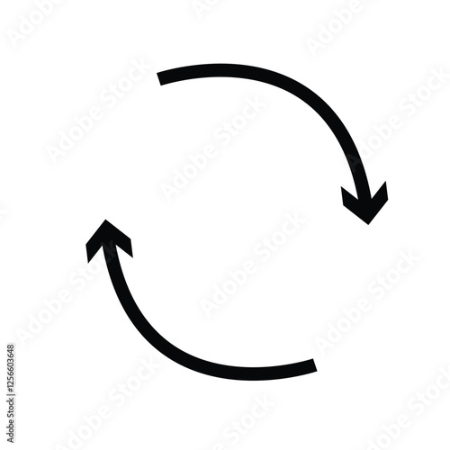 A minimalistic black curved double arrow icon, representing a continuous process, synchronization, or exchange.