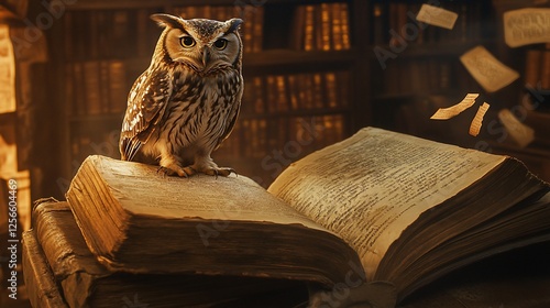 Wallpaper Mural Wise Owl in Ancient Library: A Magical Realm of Books and Knowledge Torontodigital.ca