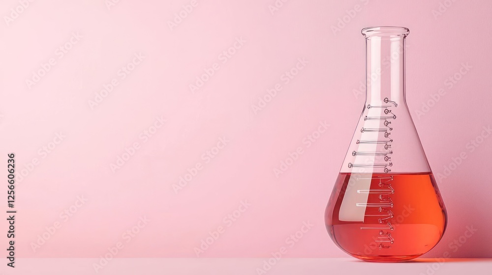 Red Liquid in Erlenmeyer Flask on Pink Background Red Liquid in Erlenmeyer Flask on Pink Background