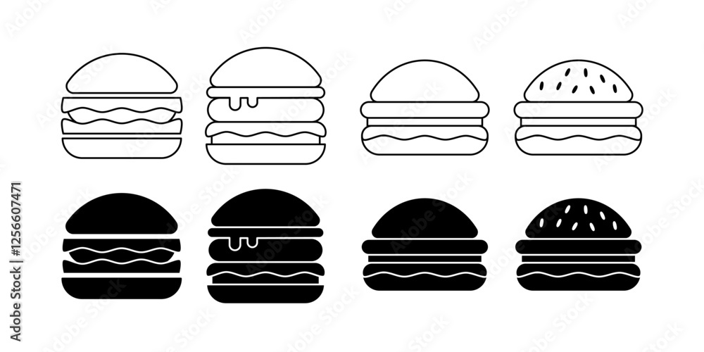 Burger Icon Set. Burger Vector Icon in line style design. Burger Symbol. Burger Icon Set. Burger Vector Icon in line style design. Burger Symbol.