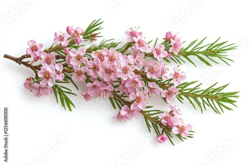 Isolated pink flowers of a chamelaucium twig photo