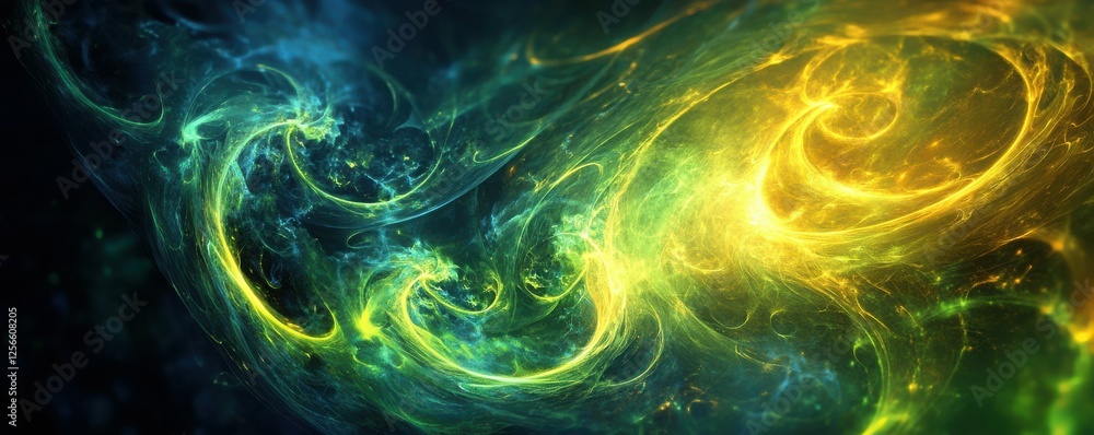 Obraz premium Abstract swirling neon patterns in vivid blue and yellow hues