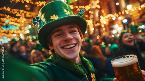 Celebration of Irish culture with festive attire and joyful expressions during a lively gathering photo