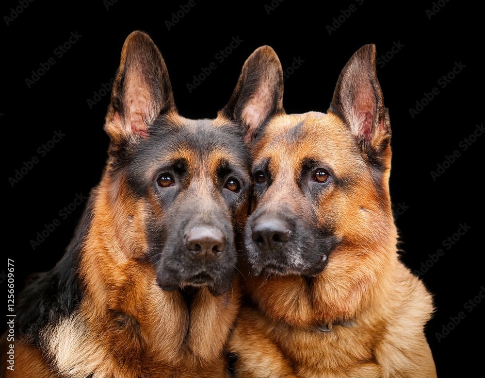 Generated Image of two German Shepherd dogs on  black backgroiund