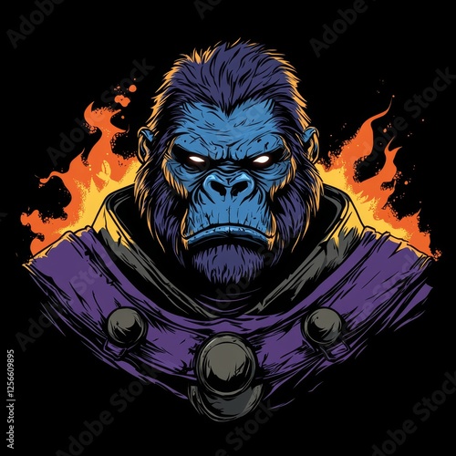 This T-shirt sticker features a graffiti fantasy berserker ape illustration, embodying an evil, monster-like animal with a horror theme perfect for Halloween. The full-body artwork, whether as a photo