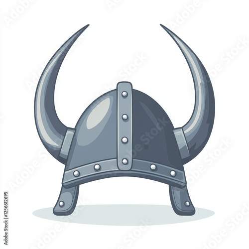 Modern illustration of an isolated symbol: a raider Viking helmet cartoon, embodying seafaring exploration, mythological runes, and berserker chieftain motifs. photo