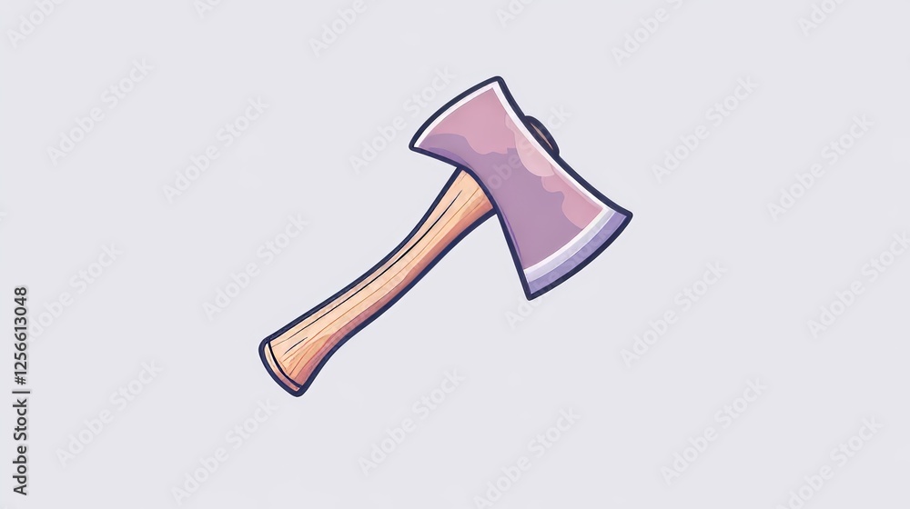 In a modern illustration, a berserker viking axe with a shield-shaped blade and iron handle, detailed with wood craftsmanship, is shown as an isolated symbol. In a modern illustration, a berserker viking axe with a shield-shaped blade and iron handle, detailed with wood craftsmanship, is shown as an isolated symbol.