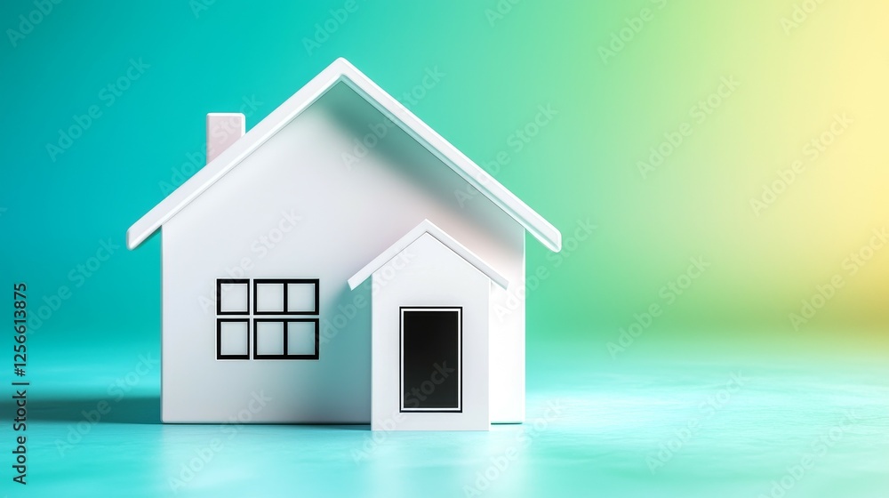 marketing and icon concept. Minimalist white house model on a colorful background representing home and design concepts. marketing and icon concept. Minimalist white house model on a colorful background representing home and design concepts.