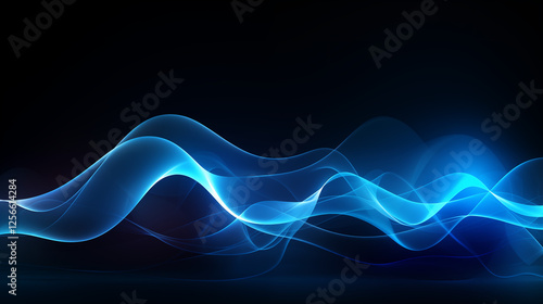 Néon effet flou, flux bleu, vague en mouvement, bleu électrique et clair sur fond noir. Énergie, magnétisme. Pour conception et création graphique. 