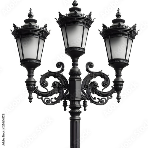 Black street lamp post isolated on white background