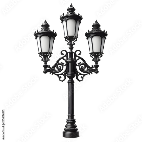 Black street lamp post isolated on white background