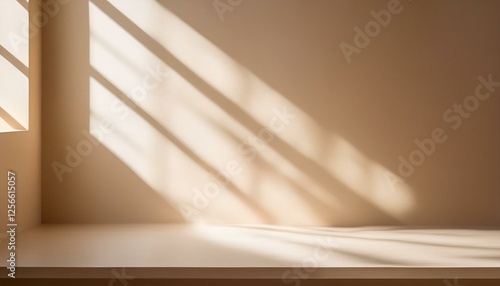 abstract pastel beige wall background with shadows of window empty studio for product presentation display product with blurred backdrop