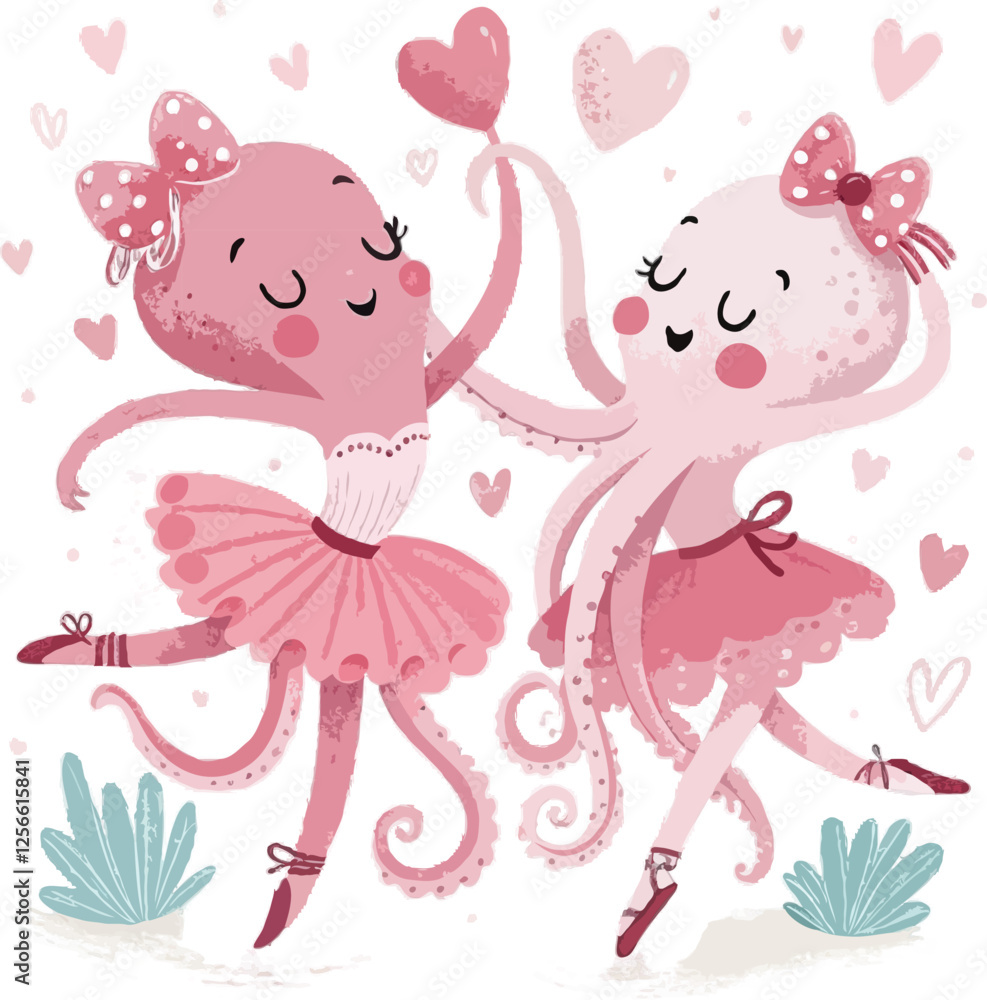 Obraz premium Octopuses Dancers Valentine's Day