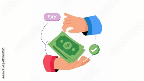 Hand exchanging money for product with approval icon payment transaction vector illustration.