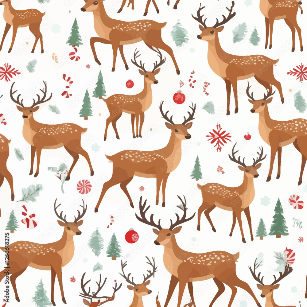 Festive Deer Pattern: A vibrant illustration depicts a charming Christmas themed seamless pattern. Dazzling festive ambiance, capturing seasonal joy and the spirit of gifting. Festive Deer Pattern: A vibrant illustration depicts a charming Christmas themed seamless pattern. Dazzling festive ambiance, capturing seasonal joy and the spirit of gifting.