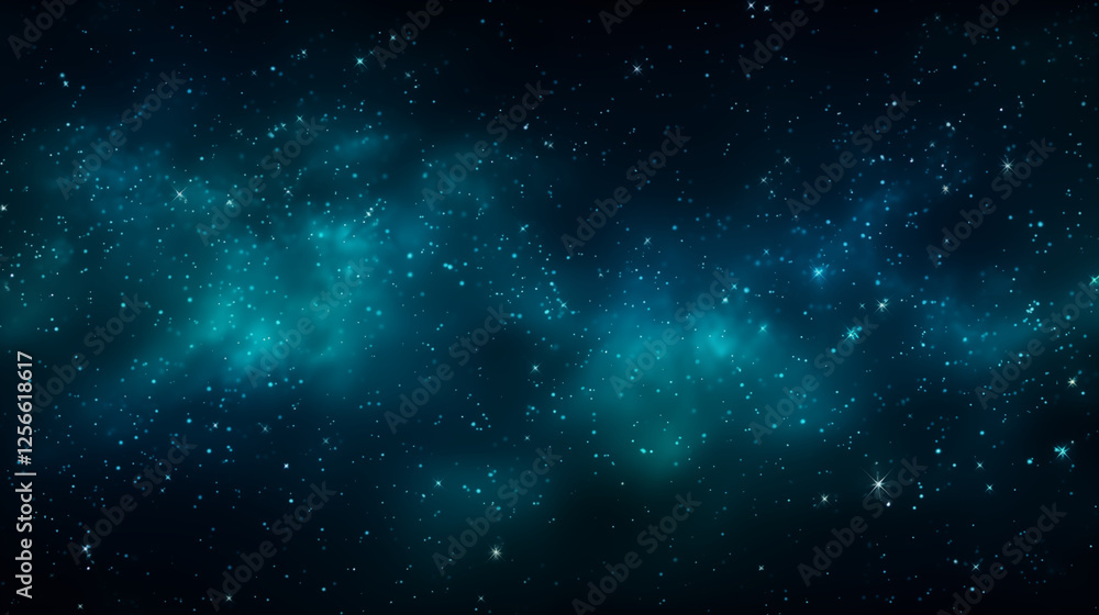 Obraz premium Particules scintillantes et brillantes volant sur fond sombre, noir. Lumière verte, paillettes dorées, argentées et flou. Fond pour bannière, création graphique