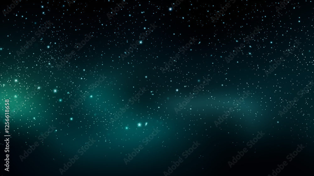 Fototapeta premium Particules scintillantes et brillantes volant sur fond sombre, noir. Lumière verte, paillettes dorées, argentées et flou. Fond pour bannière, création graphique