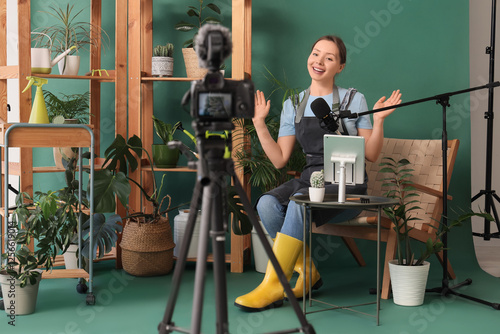 Female blogger with plants ...