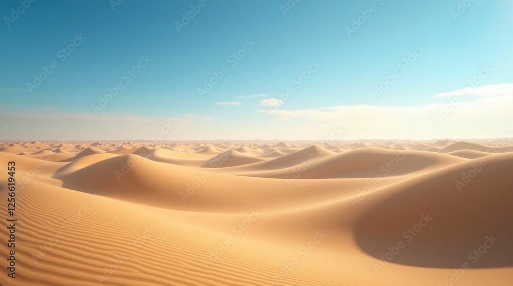 A serene desert landscape with undulating golden dunes under a clear blue sky. Perfect for travel, nature, and outdoor themes, emphasizing vast, tranquil beauty. A serene desert landscape with undulating golden dunes under a clear blue sky. Perfect for travel, nature, and outdoor themes, emphasizing vast, tranquil beauty.