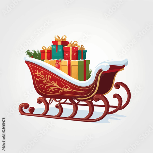 Holiday Cheer: A festive holiday sleigh brimming with wrapped gifts, evoking the spirit of giving and seasonal joy. 