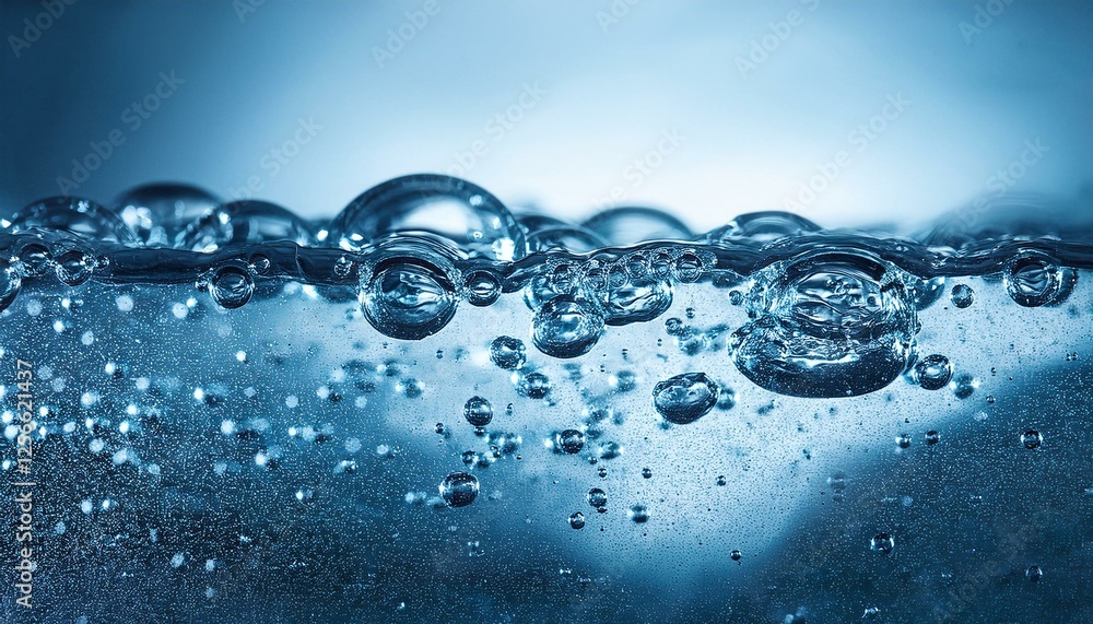 boiling water bubbles rising up on surface closeup blue tone boiling water bubbles rising up on surface closeup blue tone