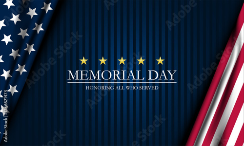 Memorial day background design with Honoring all who served text  