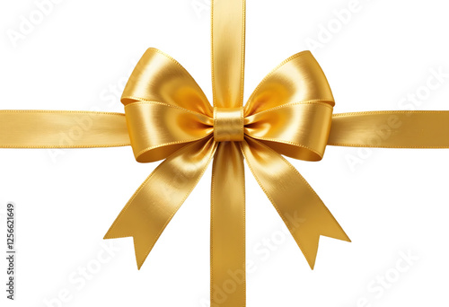 Beautiful golden ribbon bow, perfect for gift wrapping and decoration. Isolated on transparent background