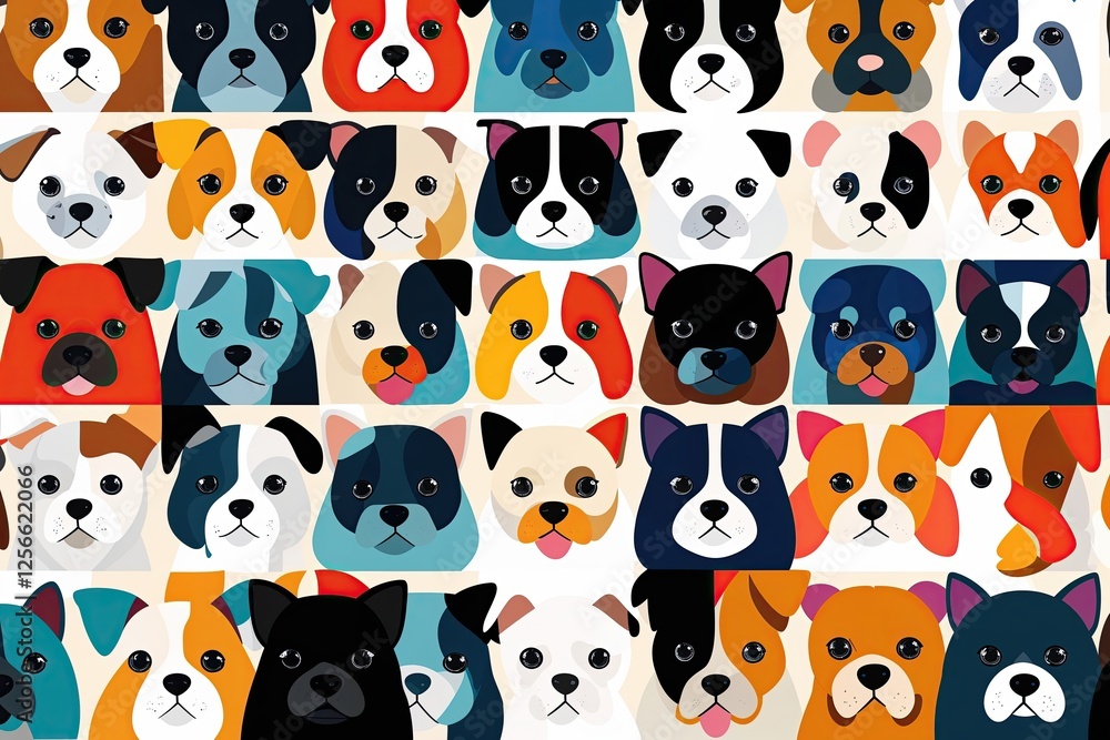 Fototapeta premium Colorful Playful Puppy Icons Flat Design Canine Faces for Fun Home Decor