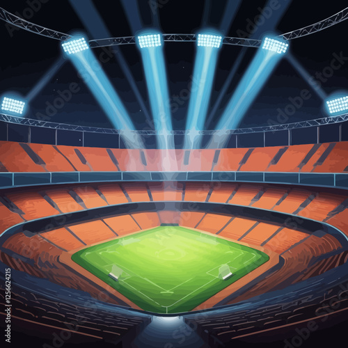 Empty Stadium: A digital illustration capturing an expansive, empty stadium bathed in the glow of stadium lights, offering a sense of anticipation and grandeur.