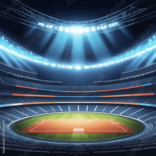 Stadium's Grandeur: A breathtaking, brightly illuminated, and modern sports stadium with expansive seating, a vibrant arena, and brilliant overhead lighting.