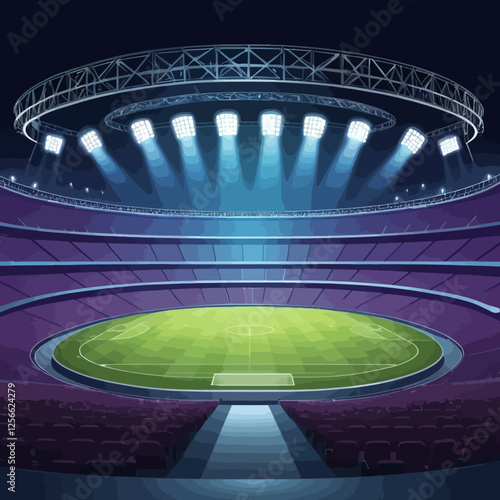 Illuminated Arena: A visually captivating illustration of a modern stadium bathed in the glow of brilliant spotlights, creating a dramatic setting for sporting events and entertainment.