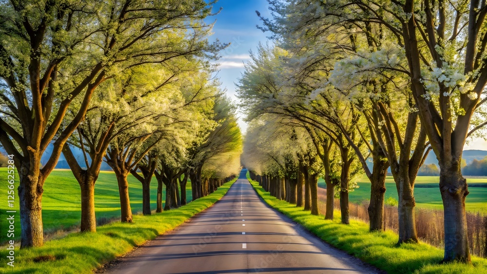 Fototapeta premium Spring Road Through Trees