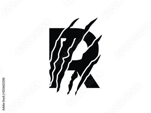 Letter R with claw scratch symbol design vector illustration isolated on transparent background