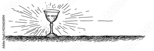 holy grail with radiant light vector doodle black sketch illustration