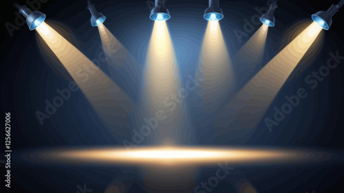 Spotlights illuminating the stage: A dramatic and evocative image of spotlights casting their beams onto a stage, creating a sense of anticipation and focus.