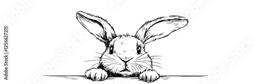 curious rabbit peeking over edge vector doodle black sketch illustration