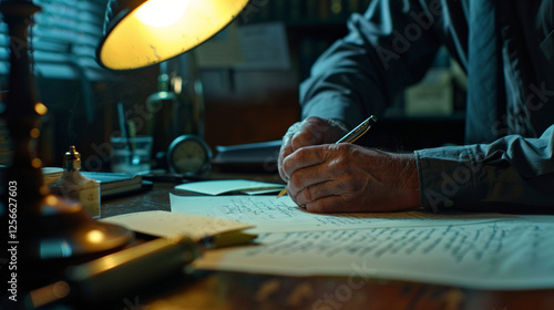 Detectives analyze handwriting samples, meticulously comparing strokes to confirm if a threatening note matches the suspect's penmanship.