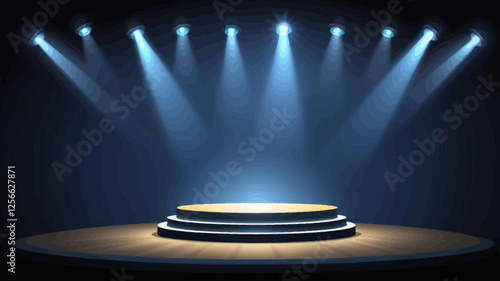 Illuminated Podium: The stage is set, bathed in the ethereal glow of bright spotlights, with an elegant podium poised, a scene of anticipation and the promise of grand gestures.